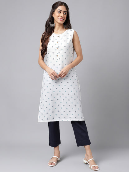 Women's White Casual Cotton Kurti (Top Only)