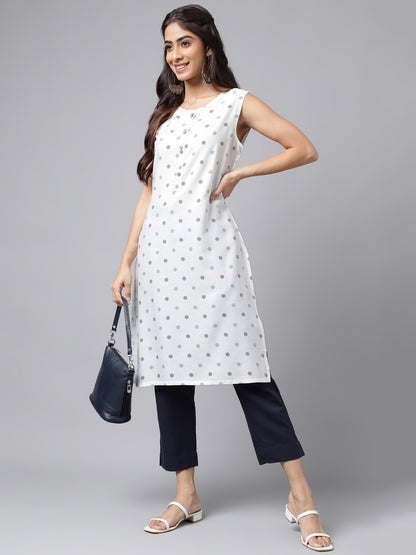 Women's White Casual Cotton Kurti (Top Only)