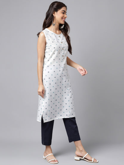 Women's White Casual Cotton Kurti (Top Only)