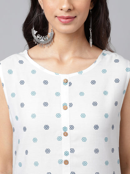 Women's White Casual Cotton Kurti (Top Only)