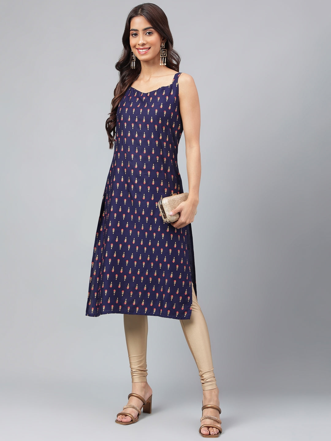 Women's Navy Blue Casual Cotton Kurti (Top Only)