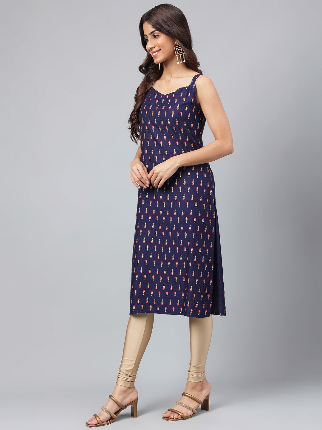 Women's Navy Blue Casual Cotton Kurti (Top Only)