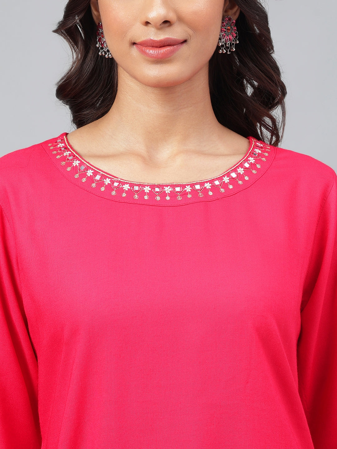 Women's Dark Pink Solid Casual Rayon Top