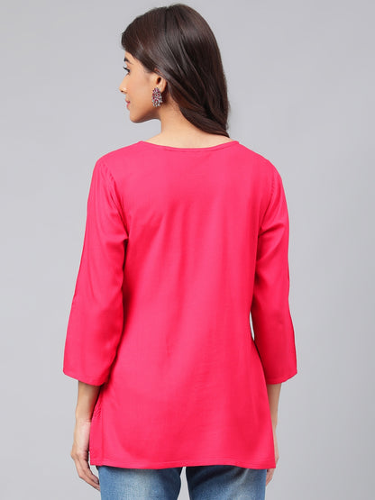 Women's Dark Pink Solid Casual Rayon Top