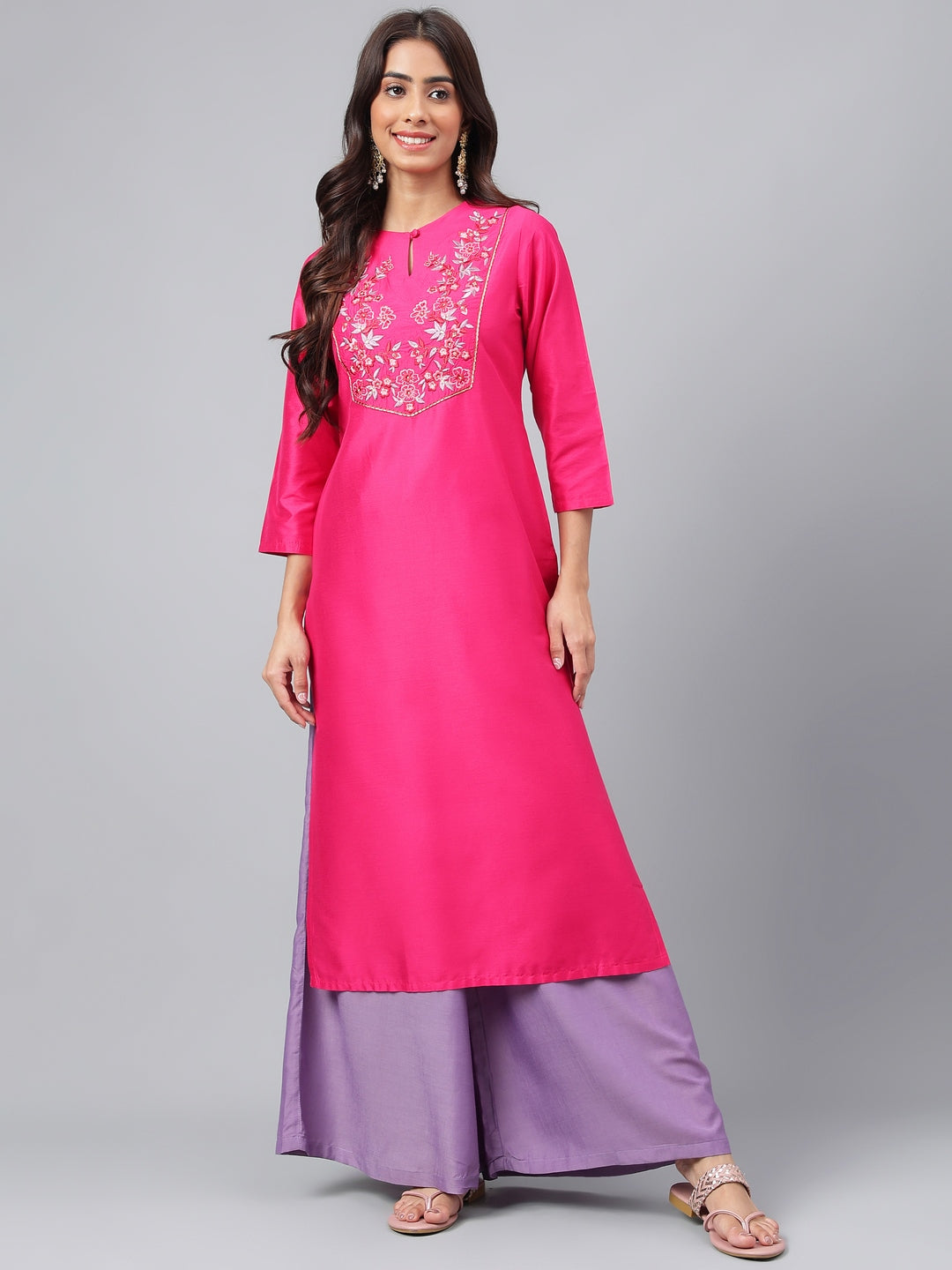 Women's Dark Pink Solid Festive Kurti (Top Only)