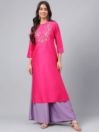 Women's Dark Pink Solid Festive Kurti (Top Only)