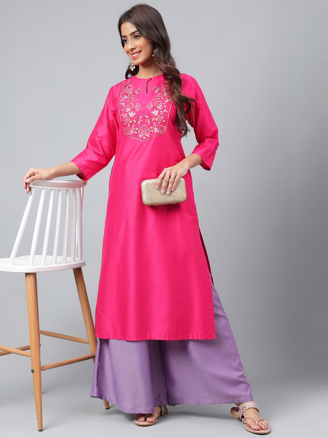 Women's Dark Pink Solid Festive Kurti (Top Only)