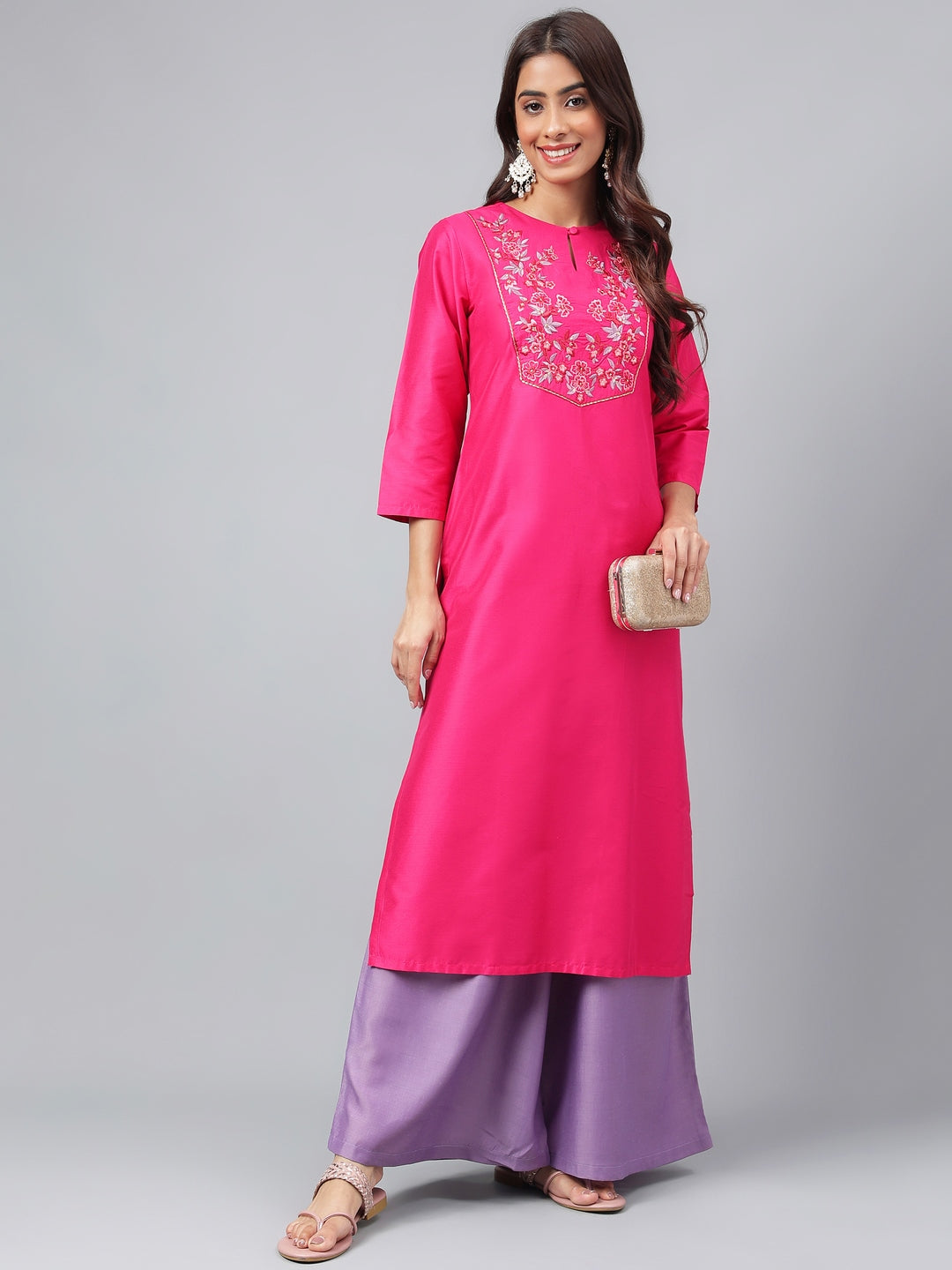 Women's Dark Pink Solid Festive Kurti (Top Only)