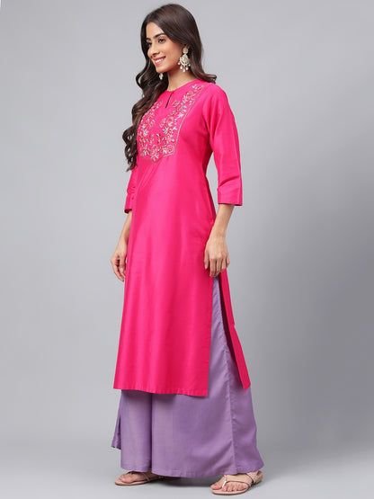 Women's Dark Pink Solid Festive Kurti (Top Only)