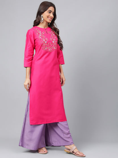 Women's Dark Pink Solid Festive Kurti (Top Only)