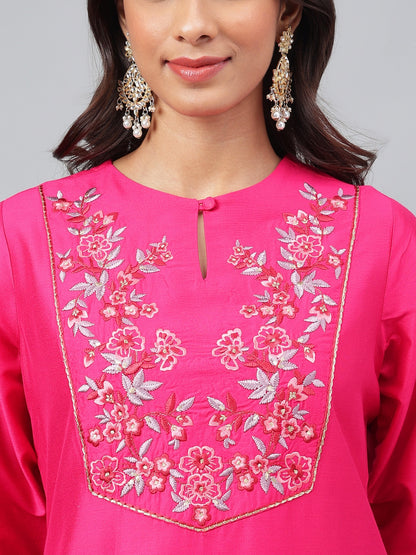 Women's Dark Pink Solid Festive Kurti (Top Only)