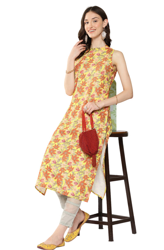 Women's Yellow Casual Moss Kurti (Top Only)