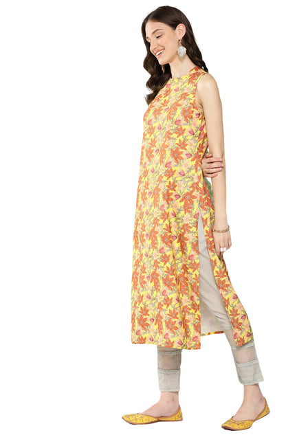 Women's Yellow Casual Moss Kurti (Top Only)