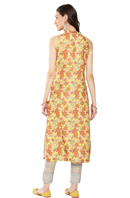 Women's Yellow Casual Moss Kurti (Top Only)