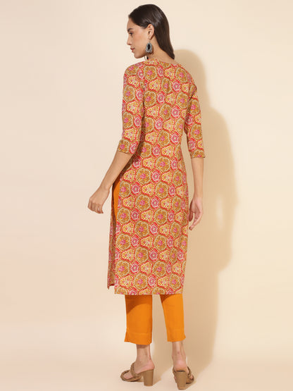 Women's Multicolor Floral Casual Kurti (Top Only)